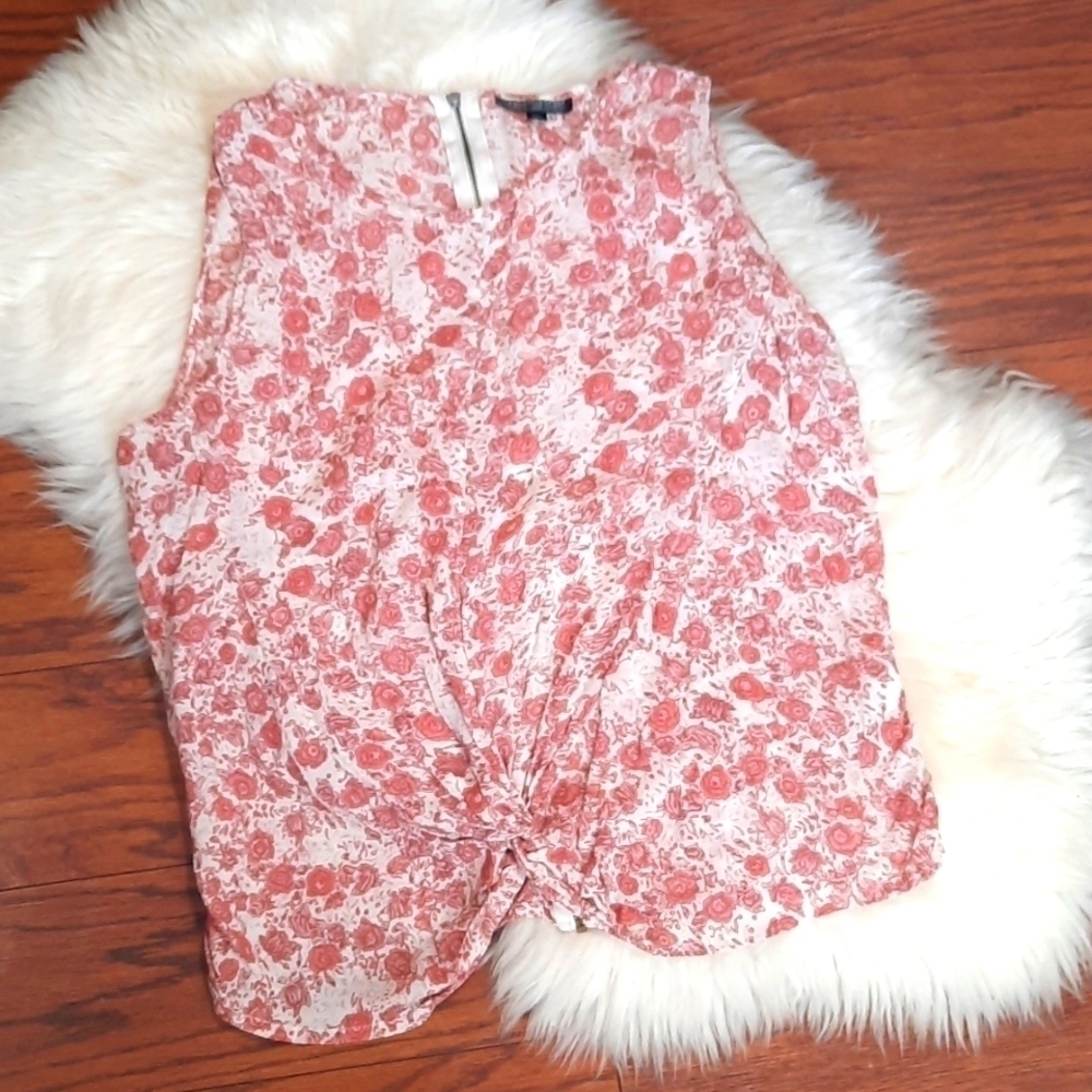 Topshop Pink Sheer Knot front Floral Tank Top